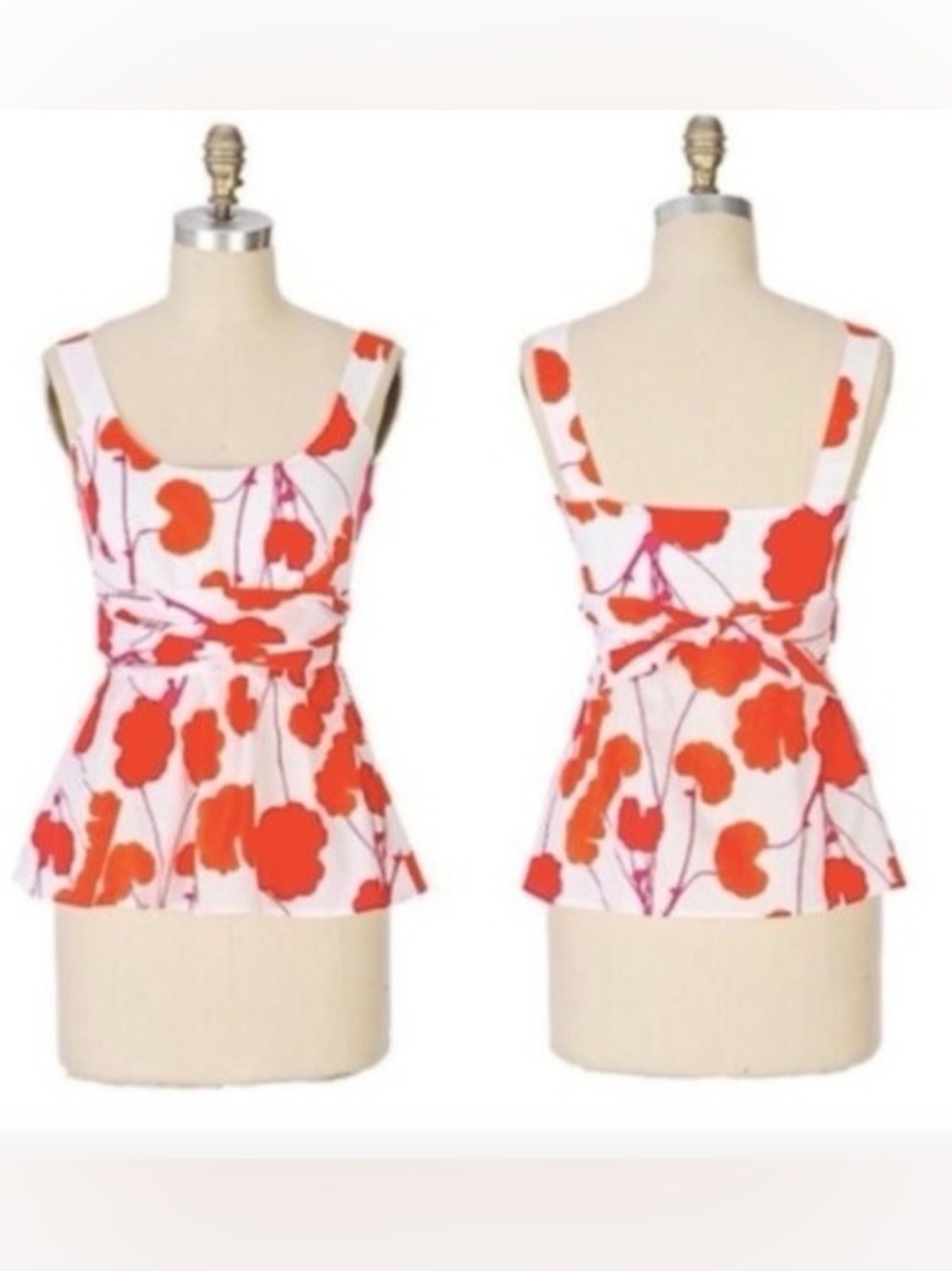 Marimekko For Anthropologie Cream Top with Orange and Pink Floral Print
